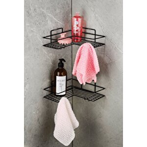 Yapışkanlı Ömür Boyu Paslanmaz Banyo Köşeliği Rafı Banyo Düzenleyici Şampuanlık L Köşeli̇k Raf  2 Adet Siyah