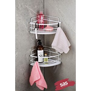 Yapışkanlı Ömür Boyu Paslanmaz Kristal Ayarlanabilir Raf Banyo Düzenleyici Şampuanlık 2 Adet Lk-01 Bb