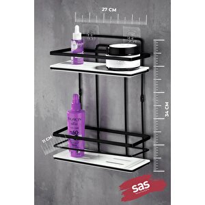 Yapışkanlı Ömür Boyu Paslanmaz Kristal Ayarlanabilir Raf Banyo Düzenleyici Şampuanlık Siyah - Beyaz Lş-02 Sb
