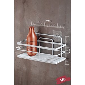 Yapışkanlı Ömür Boyu Paslanmaz Kristal Ayarlanabilir Raf Banyo Düzenleyici Şampuanlık 2 Adet Beyaz - Beyaz Lş-01 Bb