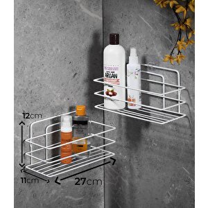 Ömür Boyu Paslanmaz Yapışkanlı Banyo Düzenleyici Şampuanlık Duş Rafı Beyaz Tş-01