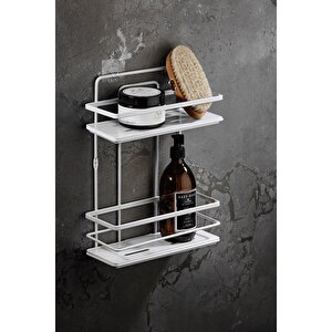 Yapışkanlı Ömür Boyu Paslanmaz Kristal Ayarlanabilir Raf Banyo Düzenleyici Şampuanlık Beyaz - Beyaz Lş-02 Bb