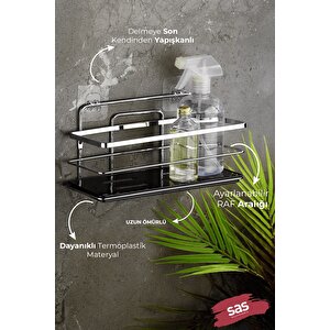 Yapışkanlı Ömür Boyu Paslanmaz Kristal Ayarlanabilir Raf Banyo Düzenleyici Şampuanlık 2 Adet Krom - Siyah Lş-01 Ks