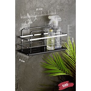 Yapışkanlı Ömür Boyu Paslanmaz Kristal Ayarlanabilir Raf Banyo Düzenleyici Şampuanlık 2 Adet Krom - Siyah Lş-01 Ks