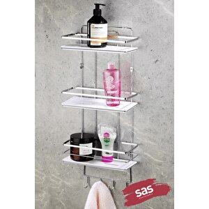 Yapışkanlı Ömür Boyu Paslanmaz Kristal Ayarlanabilir Raf Banyo Düzenleyici Şampuanlık Krom-beyaz Lş-03 Kbkk