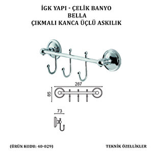 İgk Yapi - Çeli̇k Banyo Bella Çikmali Kanca Üçlü Askilik (40-029)