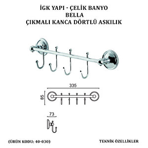İgk Yapi - Çeli̇k Banyo Bella Çikmali Kanca Dörtlü Askilik (40-030)
