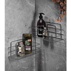 Yapışkanlı Banyo Düzenleyici Şampuanlık Duş Rafı 2 Adet Krom Tş-01