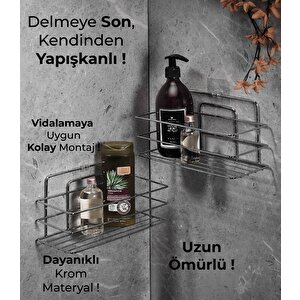 Yapışkanlı Banyo Düzenleyici Şampuanlık Duş Rafı 2 Adet Krom Tş-01