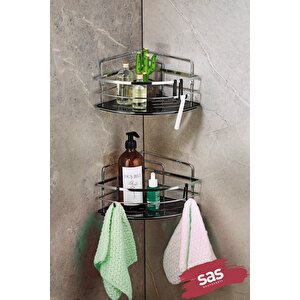 Yapışkanlı Ömür Boyu Paslanmaz Kristal Ayarlanabilir Raf Banyo Düzenleyici Şampuanlık 2 Adet Lk-01 Ks