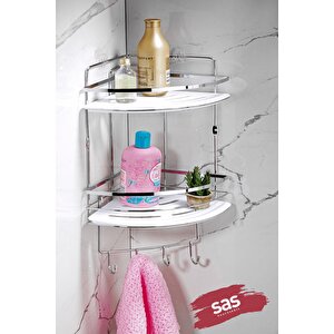 Yapışkanlı Ömür Boyu Paslanmaz Kristal Ayarlanabilir Raf Banyo Düzenleyici Şampuanlık Lk-02 Kbkk