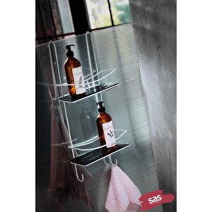 Ömür Boyu Paslanmaz Kristal Raf Banyo Düzenleyici Şampuanlık Beyaz-si̇yah Duşakabin Askısı  Dşbs
