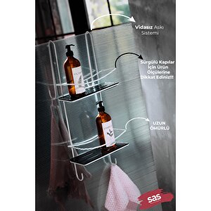 Ömür Boyu Paslanmaz Kristal Raf Banyo Düzenleyici Şampuanlık Beyaz-si̇yah Duşakabin Askısı  Dşbs