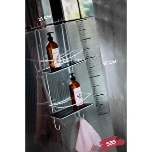 Ömür Boyu Paslanmaz Kristal Raf Banyo Düzenleyici Şampuanlık Beyaz-si̇yah Duşakabin Askısı  Dşbs