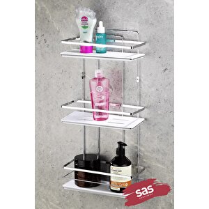 Yapışkanlı Ömür Boyu Paslanmaz Kristal Ayarlanabilir Raf Banyo Düzenleyici Şampuanlık Krom-beyaz Lş-03 Kb