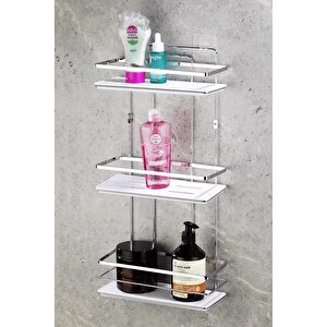 Yapışkanlı Ömür Boyu Paslanmaz Kristal Ayarlanabilir Raf Banyo Düzenleyici Şampuanlık Krom-beyaz Lş-03 Kb