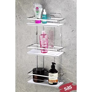 Yapışkanlı Ömür Boyu Paslanmaz Kristal Ayarlanabilir Raf Banyo Düzenleyici Şampuanlık Krom-beyaz Lş-03 Kb