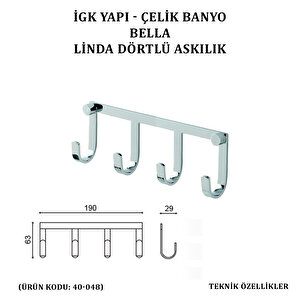 İgk Yapi - Çeli̇k Banyo Bella Li̇nda Dörtlü Askilik (40-048)