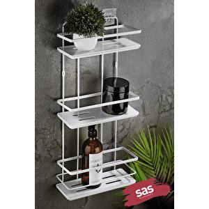 Yapışkanlı Ömür Boyu Paslanmaz Kristal Ayarlanabilir Raf Banyo Düzenleyici Şampuanlık Beyaz Lş-03 Bb