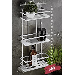 Yapışkanlı Ömür Boyu Paslanmaz Kristal Ayarlanabilir Raf Banyo Düzenleyici Şampuanlık Beyaz Lş-03 Bb