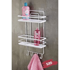 Yapışkanlı Ömür Boyu Paslanmaz Kristal Ayarlanabilir Raf Banyo Düzenleyici Şampuanlık Beyaz - Beyaz Lş-02 Bbbk