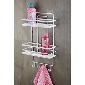 Yapışkanlı Ömür Boyu Paslanmaz Kristal Ayarlanabilir Raf Banyo Düzenleyici Şampuanlık Beyaz - Beyaz Lş-02 Bbbk