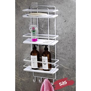 Yapışkanlı Ömür Boyu Paslanmaz Kristal Ayarlanabilir Raf Banyo Düzenleyici Şampuanlık Beyaz - Beyaz  Lş-03 Bbbk