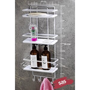 Yapışkanlı Ömür Boyu Paslanmaz Kristal Ayarlanabilir Raf Banyo Düzenleyici Şampuanlık Beyaz - Beyaz  Lş-03 Bbbk