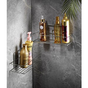 Yapışkanlı Banyo Düzenleyici Şampuanlık Duş Rafı Krom 2 Adet 2 Telli  Tş-01