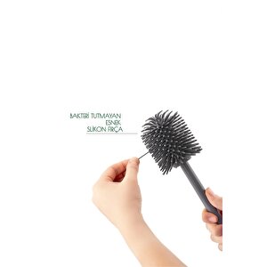 Silikon Wc Tuvalet Banyo Fırçası Klozet Fırçası Kare Siyah