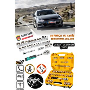 1/2 Lokma Takımı 32 Parça 72 Diş Profesyonel Usta Seti Lokma Seti Chrom Vanadium Çeliği