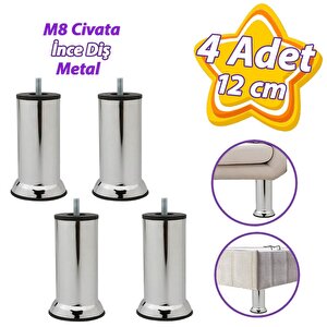 4 Adet Metal Destek Ayağı 12 Cm Krom Mobilya Kanepe Baza Koltuk Ünite Ayakları Metrik 8 Civatalı İnce Diş