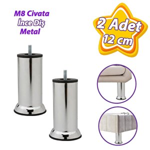 2 Adet Metal Destek Ayağı 12 Cm Krom Mobilya Kanepe Baza Koltuk Ünite Ayakları Metrik 8 Civatalı İnce Diş