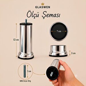 2 Adet Metal Destek Ayağı 12 Cm Krom Mobilya Kanepe Baza Koltuk Ünite Ayakları Metrik 8 Civatalı İnce Diş