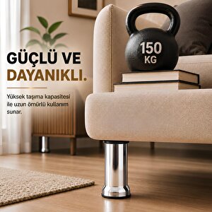 4 Adet Metal Destek Ayağı 15 Cm Krom Mobilya Kanepe Baza Koltuk Ünite Ayakları Metrik 8 Civatalı İnce Diş