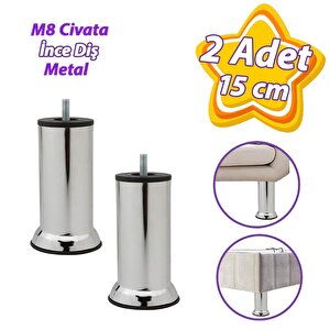 2 Adet Metal Destek Ayağı 15 Cm Krom Mobilya Kanepe Baza Koltuk Ünite Ayakları Metrik 8 Civatalı İnce Diş