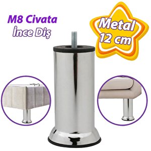 Metal Destek Ayağı 12 Cm Krom Mobilya Kanepe Baza Koltuk Ünite Ayakları Metrik 8 Civatalı İnce Diş