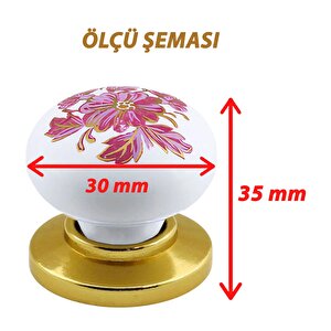 8 Adet Pembe Beyaz Ortanca Çiçek Desenli Altın Tablalı Polimer Düğme Kulp Mobilya Mutfak Dolabı Çekmece Kulbu Kulpları