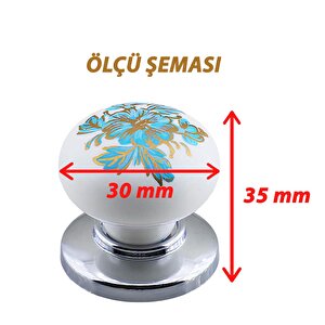 8 Adet Mavi Beyaz Ortanca Çiçek Desenli Krom Tablalı Polimer Düğme Kulp Mobilya Mutfak Dolabı Çekmece Kulbu Kulpları