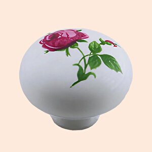 Pembe Gül Desenli Beyaz Polimer Düğme Kulp Mantar Mobilya Mutfak Dolabı Çekmece Kulbu Kulpları