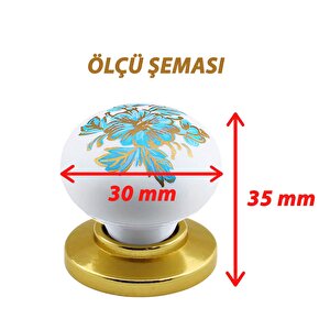 15 Adet Mavi Beyaz Ortanca Çiçek Desenli Altın Tablalı Polimer Düğme Kulp Mobilya Mutfak Dolabı Çekmece Kulbu Kulpları