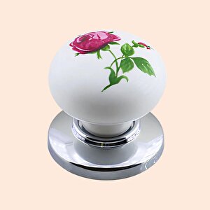 8 Adet Pembe Gül Desenli Beyaz Polimer Düğme Kulp Krom Tablalı Mobilya Mutfak Dolabı Çekmece Kulbu Kulpları