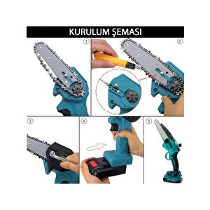 Alman Hrd-58 Çift Batarya Otomatik Yağlama 24 Cm Pala Şarjlı Ağaç Odun Dal Budama Testeresi̇
