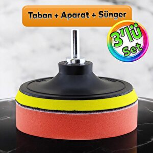 Oto Araç Araba Pasta Cila Polisaj Süngeri + 115 Mm Taban + Matkap Adaptörü Parlatıcı Çizik Giderici 3'lü Set