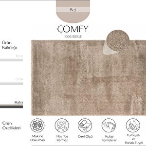 Comfy 1006 Bej Kolay Kullanım Hav Toz Vermez Yumuşak Dokulu Uzun Tüylü Modern Shaggy Halı 120x180 cm