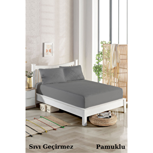 90x200 Kapitoneli Sıvı Geçirmez Tek Kişilik Alez Yatak Koruyucu %100 Pamuklu Gri 90x200 cm