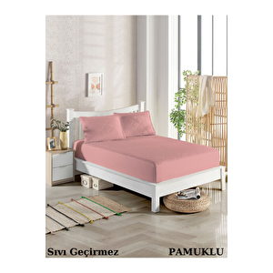 200x200 Kapitoneli Sıvı Geçirmez Battal Boy Alez Yatak Koruyucu %100 Pamuklu Pembe 200x200 cm