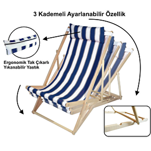 Ahşap Katlanır Şezlong  Ahşap Katlanır Şezlong Bahçe Balkon Plaj Otel Şezlongu - Mavi