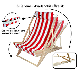 Ahşap Katlanır Şezlong  Ahşap Katlanır Şezlong Bahçe Balkon Plaj Otel Şezlongu - Kırmızı