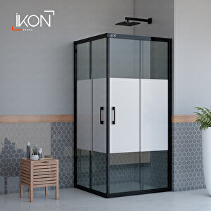 Dikdörtgen Siyah Füme Buzlu Cam Duşakabin 70x110 cm